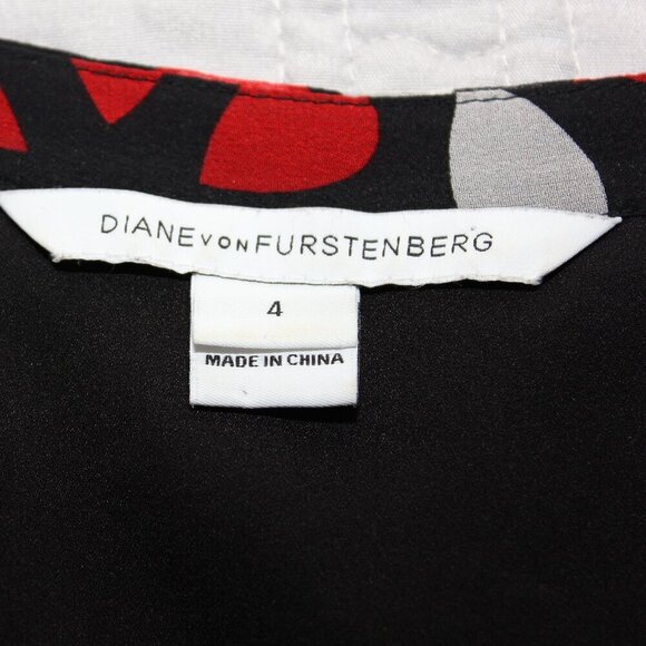Diane Von Furstenberg Womens Fleurette Silk Dress Black Red Teardrop Size 4 - Picture 8 of 16
